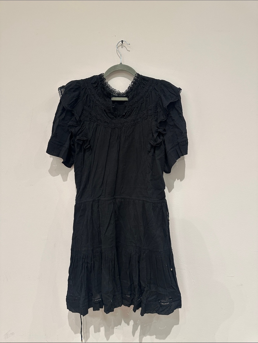 Black Ruffle-Sleeve Cotton Mini Dress
